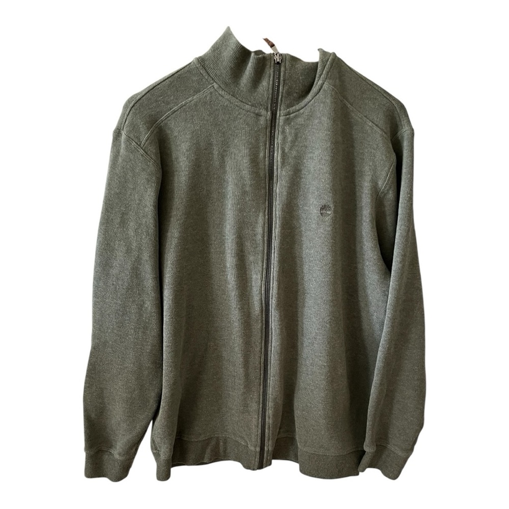 Timberland Men’s Full Zip Olive Green Logo Sweater Size Large‎